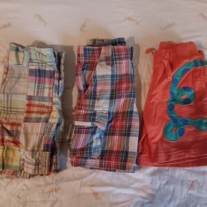 Mini Boden & Joules Colorful Plaid and Orange Shorts Set